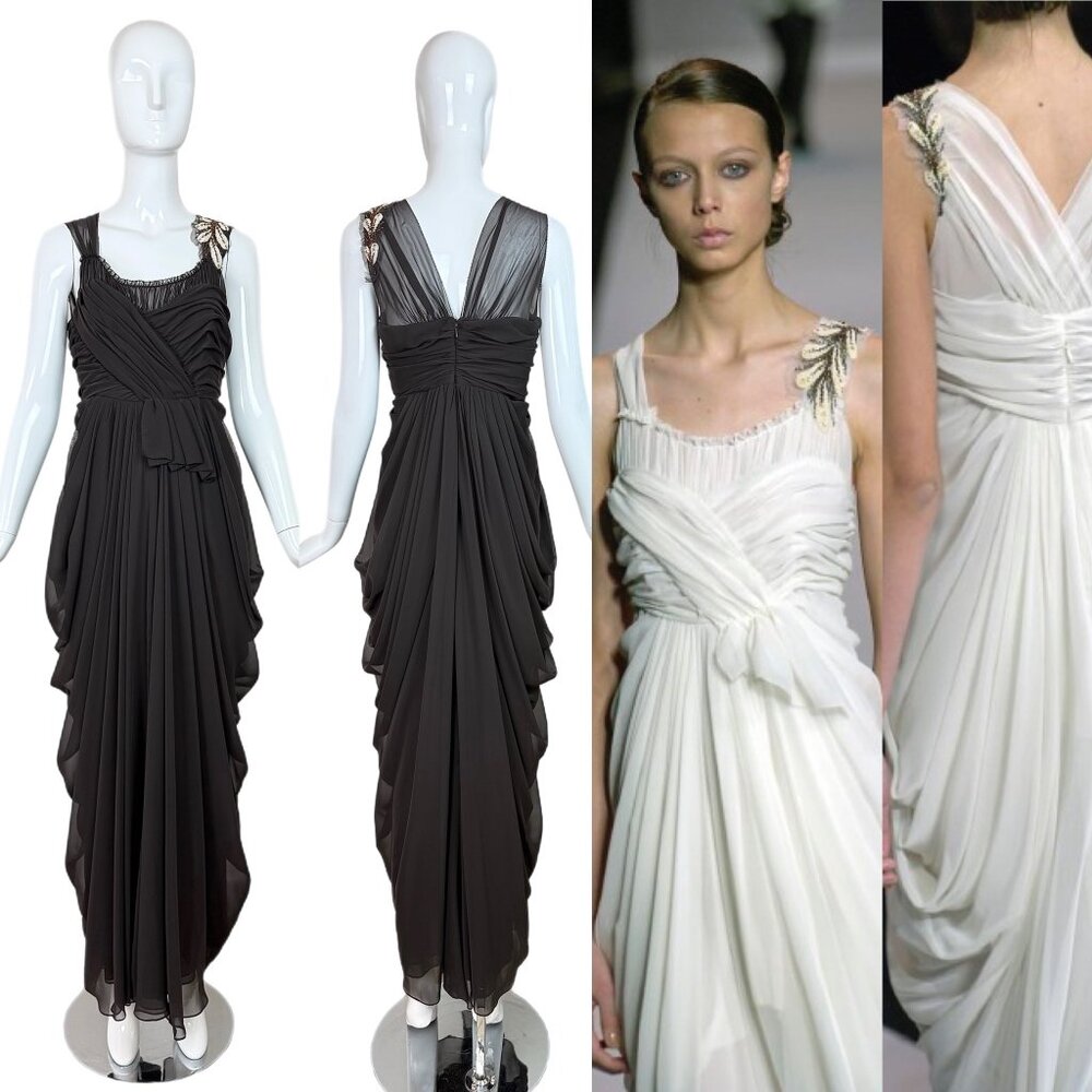 VERA WANG 2006 Vintage Runway Grecian Gown Draped Embellished Long Maxi Dress